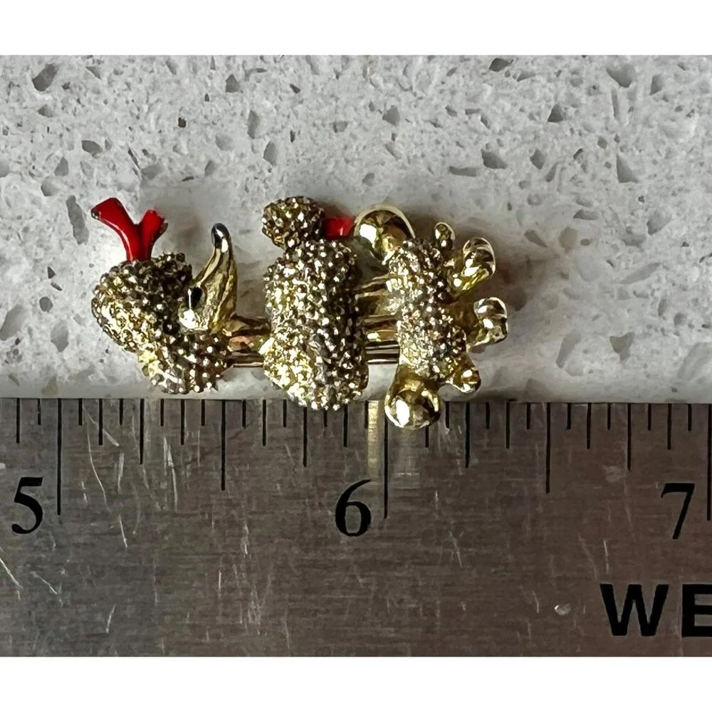 Gold-Tone Poodle Brooch Enamel Red Bow & Accents Textured Pin MCM Vintage - Picture 6 of 7
